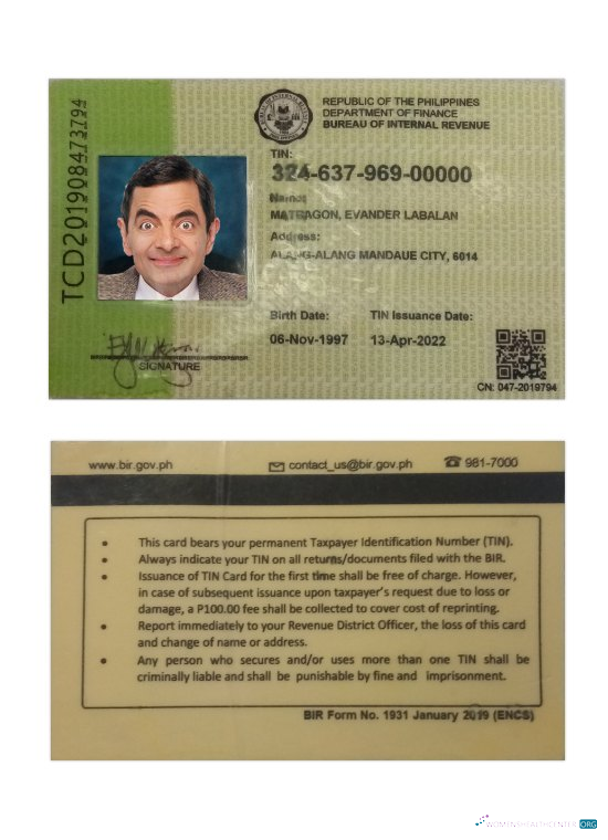 Download Philippines bureau of internal revenue ID 2022 present Photoshop template